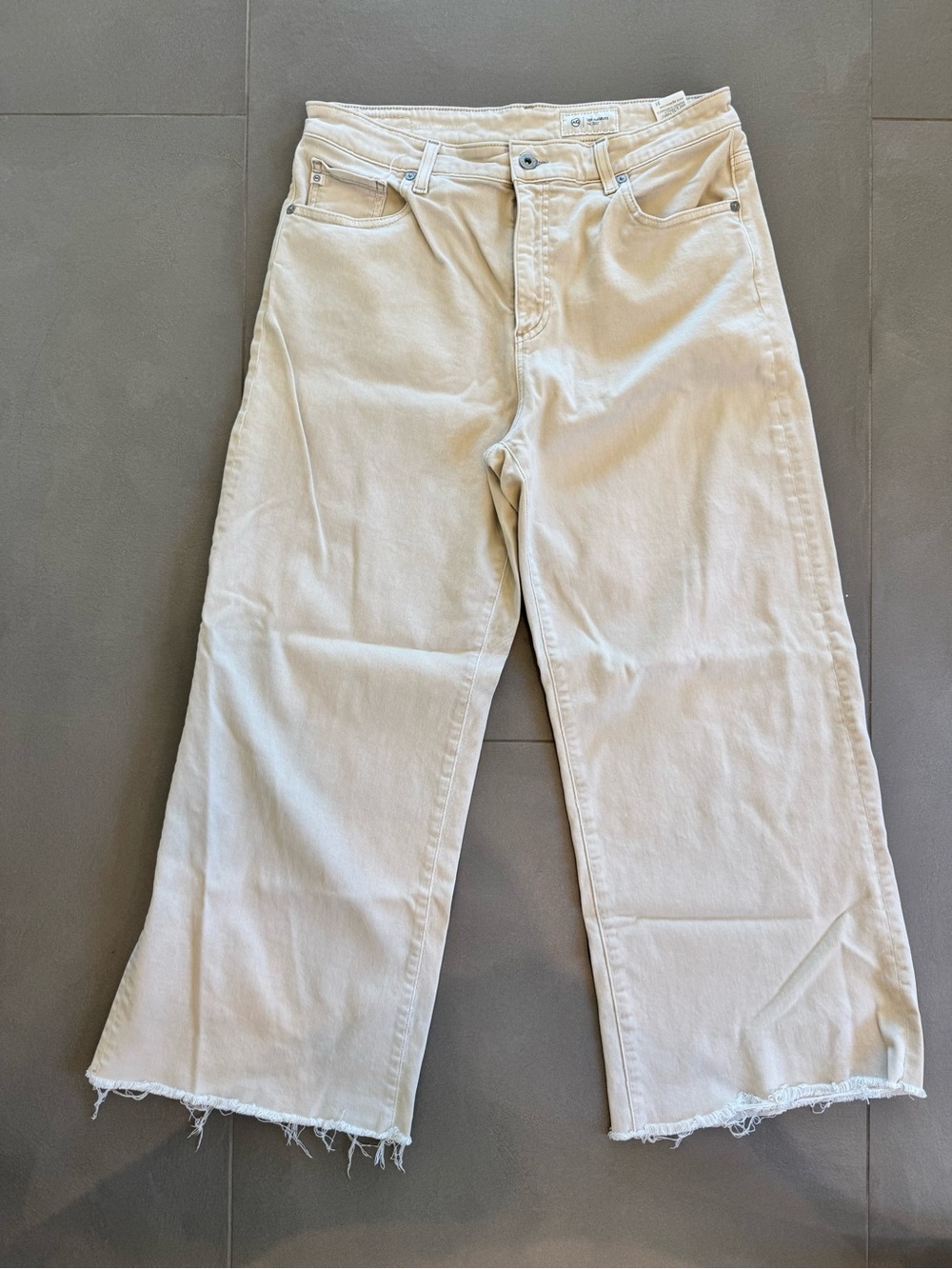 Ag Adriano Goldschmied Cream Wide Leg Jeans with Raw Hem